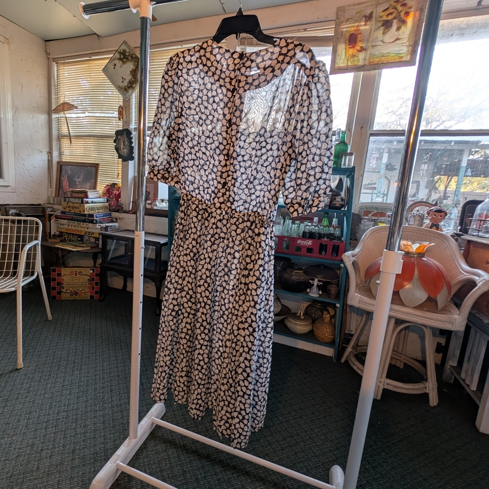 Vintage Black and White Midi Dress